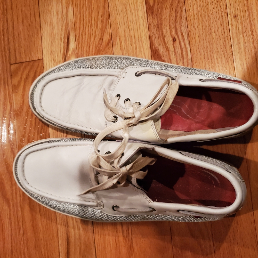 Rockport Gray and White Boat Shoes with Leather Laces